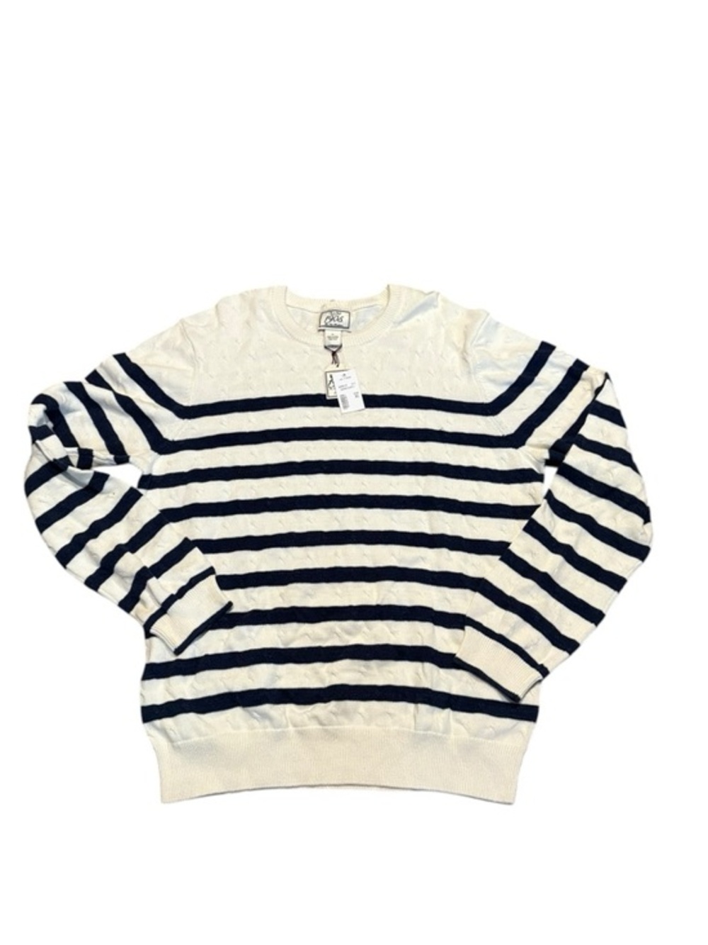 Jos. A. Banks white and navy blue striped sweater